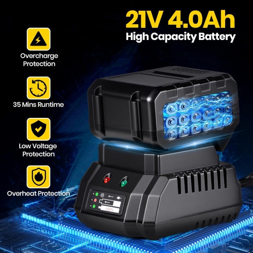 Cordless Snow Shovel, 12''Brushless Electric Snow Blower, 21V 4.0Ah Battery Powered Snow Blower with 46FT Throwing Distance