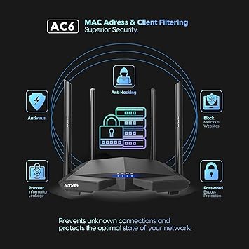 Tenda AC1200 WiFi Router, Dual Band Wireless Router 4 x 100 Mbps Ethernet Ports, Supports APP, Guest WiFi, Access Point Mode, IPv6, Parental Control(AC6)