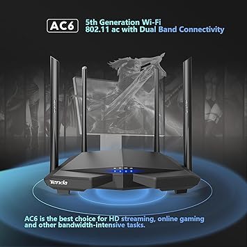 Tenda AC1200 WiFi Router, Dual Band Wireless Router 4 x 100 Mbps Ethernet Ports, Supports APP, Guest WiFi, Access Point Mode, IPv6, Parental Control(AC6)